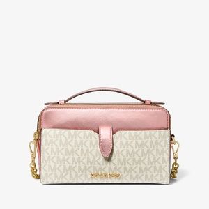 Michael Kors Jet Set Medium Signature Logo and Patent Double-Zip Crossbody Bag